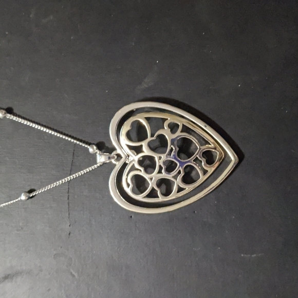 Equilibrium Silver Tone Open Work Heart Shape Pendant Statement Necklace - Picture 1 of 4